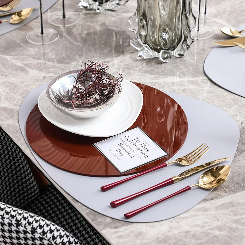 Home Hotel Western Tableware Set 8 Inch White Screw Thread Ceramic Disc White Disc Round Red Wine Color Round Acrylic Tray