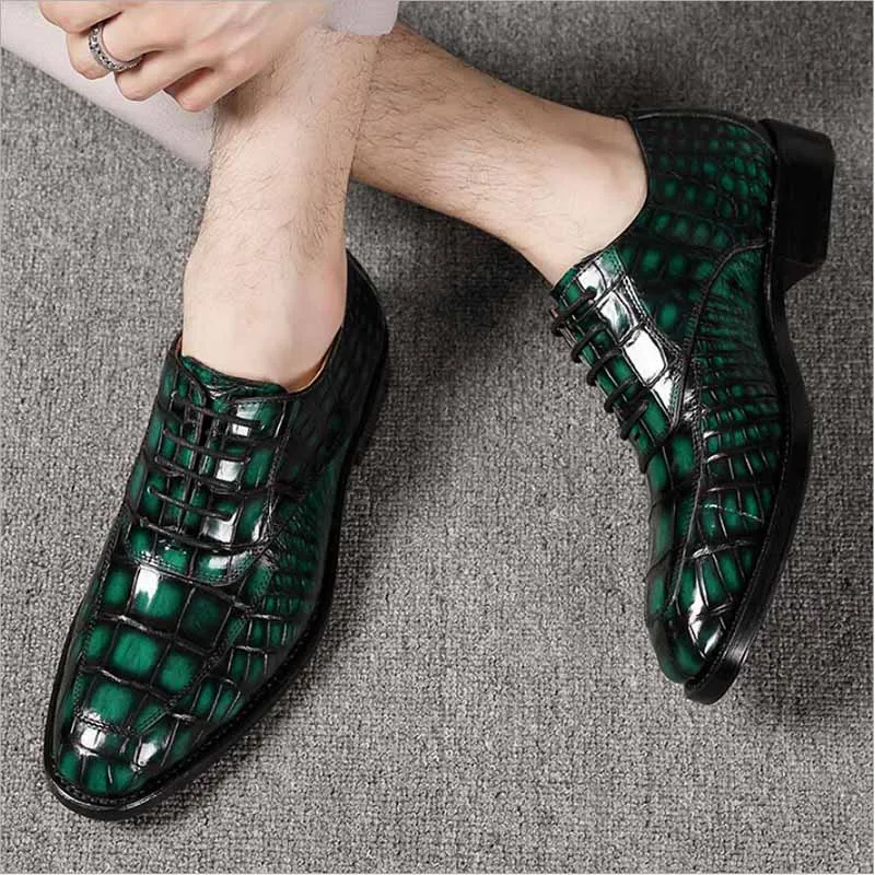 Sipriks Green Crocodile Skin Dress Oxofrds Shoes Of Men Luxury Handmade Goodyear Welted Shoes Boss Wedding Gents Suits Formal 46