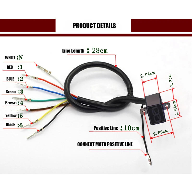 Motorcycle Speedometer Electronic for Motorcycle Dashboard 6 Speed Display Digital LED Light Neutral Gear Indicator Display