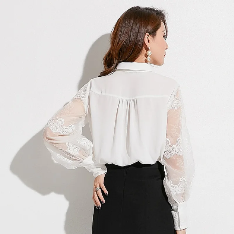 Women's Lantern Sleeve Embroidered Organza Shirt, Elegant Hollow Shirt, New Brand, Autumn, W708