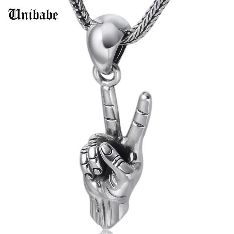 

925 Sterling Silver Hand Gesture Victory Pendant Jewelry (FGL)