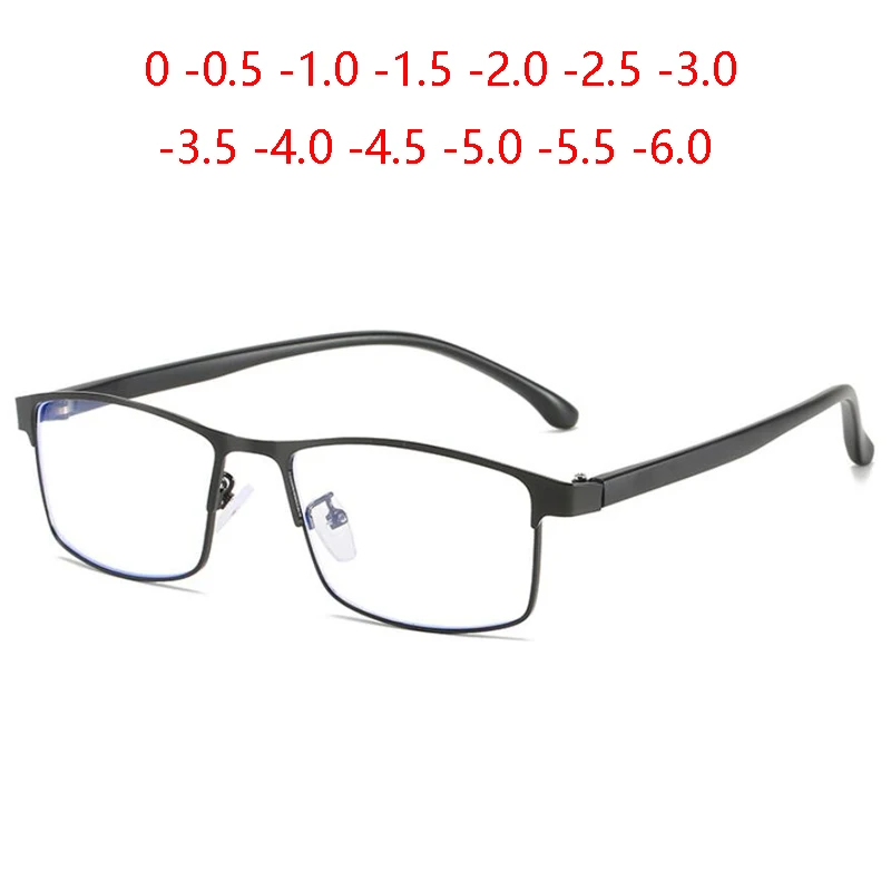 

Full Frame Blue Light Blocking Square Prescription Spectacle Women Men Metal Minus Lens okulary korekcyjne 0 -0.5 -1.0 To -6.0