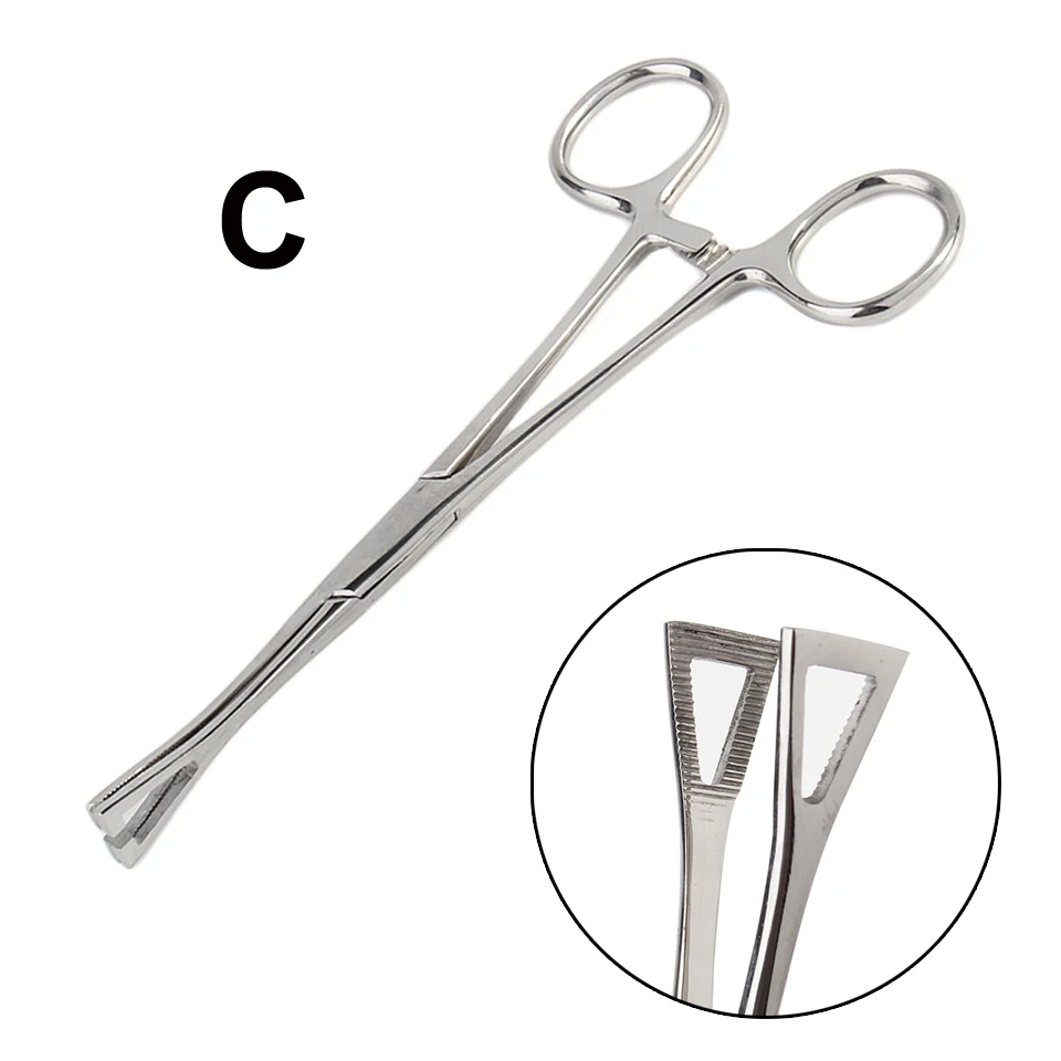 1PC Stainless Steel Sterile Slotted Round Navel Forceps Clamp Triangle Open Plier Ear Nose Piercing Tools Tattoo Piercing Supply