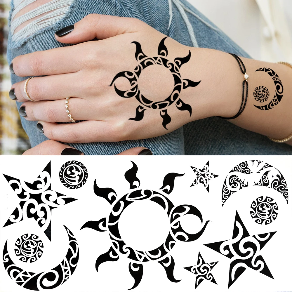 Tatuajes temporales de corona de estrella pequeña para mujeres y niños,  tatuaje de cara falsa para hombres, pegatina de luna y sol negro, tatuajes  de dedo falso Infinity / Tattoo y piercing, image size:1000x1000