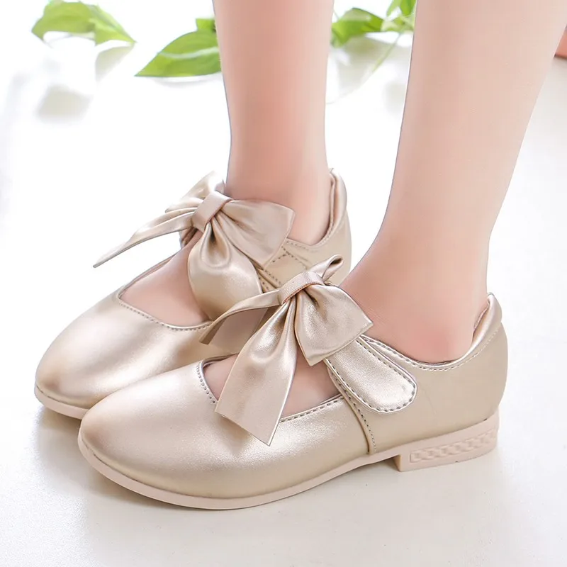 Girls Princess Shoes Shallow Bowknot Metallic Color Fashion Sweet Girl\'s Mary Janes Shoes Light Non-slip 26-36 Kids Ballet Flats