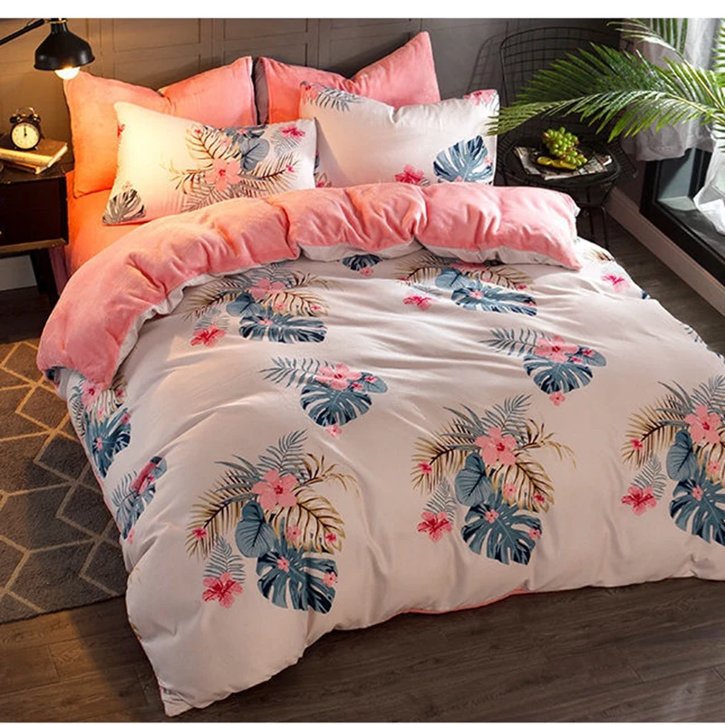 

Warm Winter Cotton&flannel Multifunction AB Both Sides Flowers Tree Duvet Cover 3/4pcs Bedding Set Twin King Super King Size