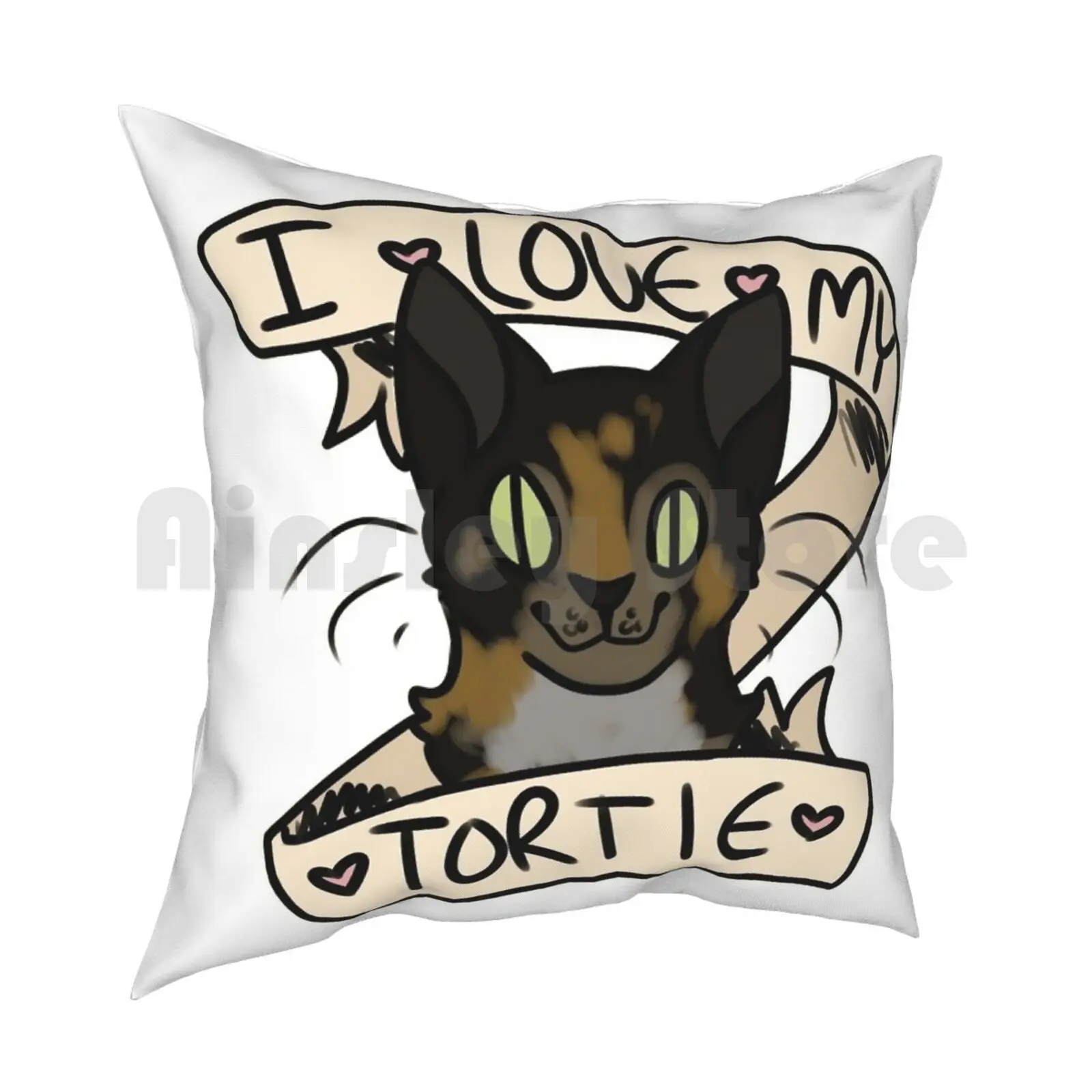 I My Tortoiseshell Cat Pillow Case Printed Home Soft DIY Pillow cover Cat Cats Cute Love Heart Tortie Torties Tortoiseshell