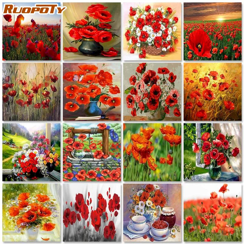 Diamond Painting Blumen Mohn Mosaik Strass Handwerk Hobby Dekoration