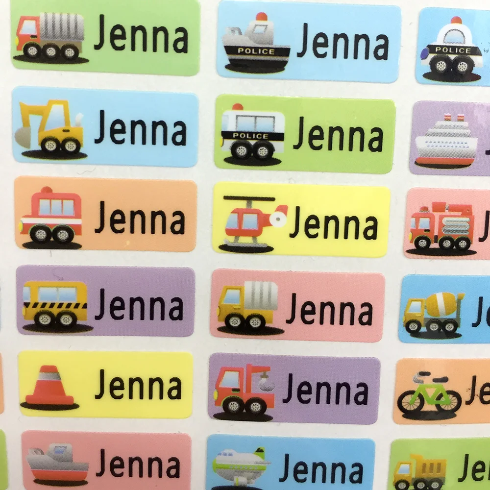 3Size Boy Cartoon Cars Pattern Custom Personal Name Stickers Transportation Waterproof Tag Label For Scrapbook School Stationery