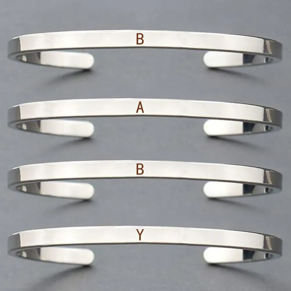 Engraved Letters Cuff Bangle Metal 26 English Alphabet Lettering Bracelets for Women Gift Bracelet Jewelry