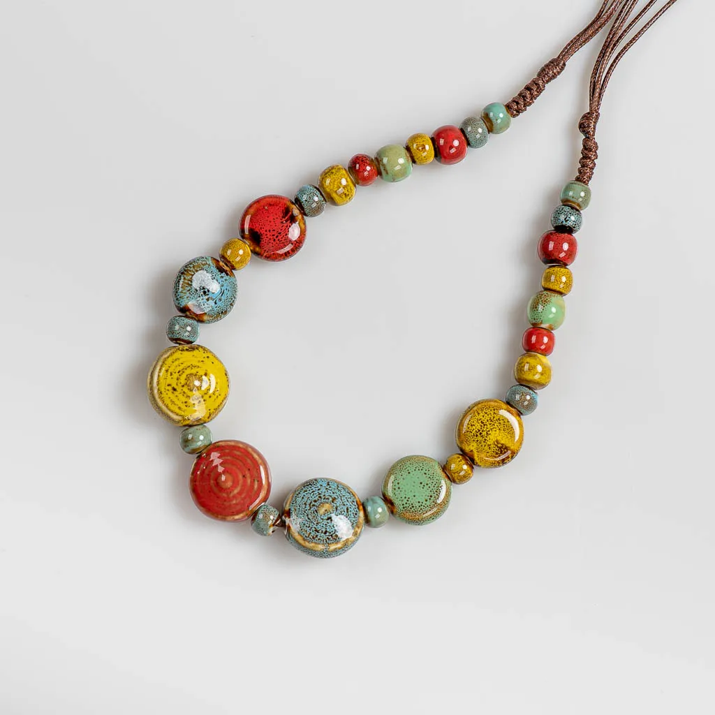 Colorful Distressed Retro Irregular Ceramic Beads Gift Neckalce artware Antique wholesale Necklaces & Pendants For women #XN026