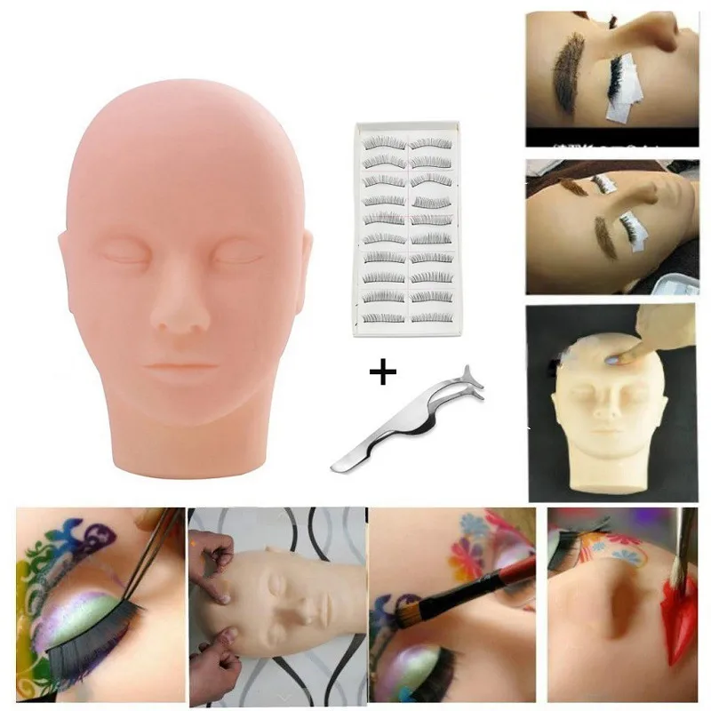 

Eyelash Extension Training kit Silicone Mannequin Flat Head With Practice False Lashes Extension Grafted Lashes Makeup Massage