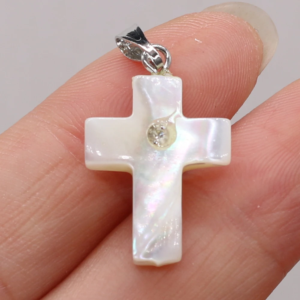 5 PCS Natural Shell Cross Shape Pendant 15x24mm DIY for Jewelry Making Necklaces Accessories Gift for Women