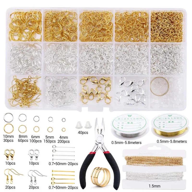 Schmuckherstellungszubehör-Set mit Schmuckwerkzeugen, offene Biegeringe, Karabinerverschlüsse, Quetschperlen, Ohrringhaken, Zubehör für Schmuck