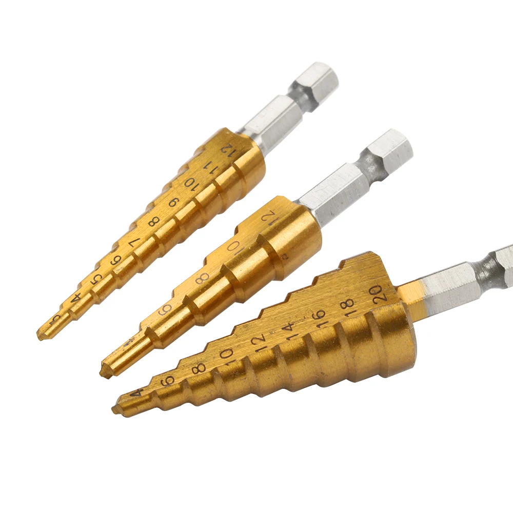 Forets en HSS 4241 avec cobalt pour bois et métal, multiples diamètres, jeu d'outils coniques étagés pour perceuse, avec boîtier en aluminium, 50 tailles de trous