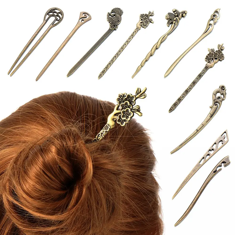 

Women Curved Hair Accessories Vintage Metallic Hair Fork Bronze Hairpins Hair Clip Vintage Hair Sticks Hairpin