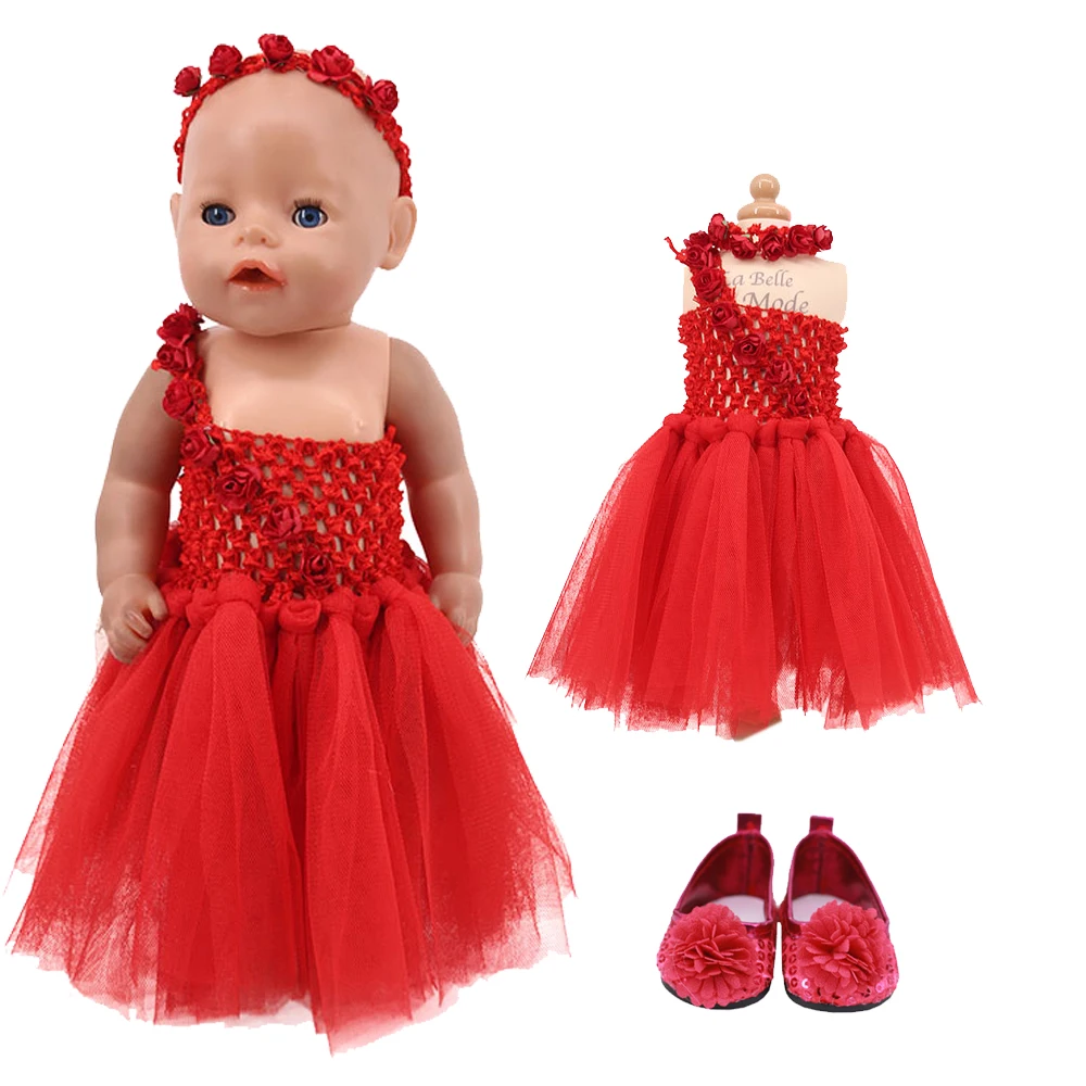 Reborn Baby Doll Clothes Red Skirt Hoodie Shoes Accessories For American Doll And 43CM Bourne Doll DIY Toys Girl Generation Gift images - 6