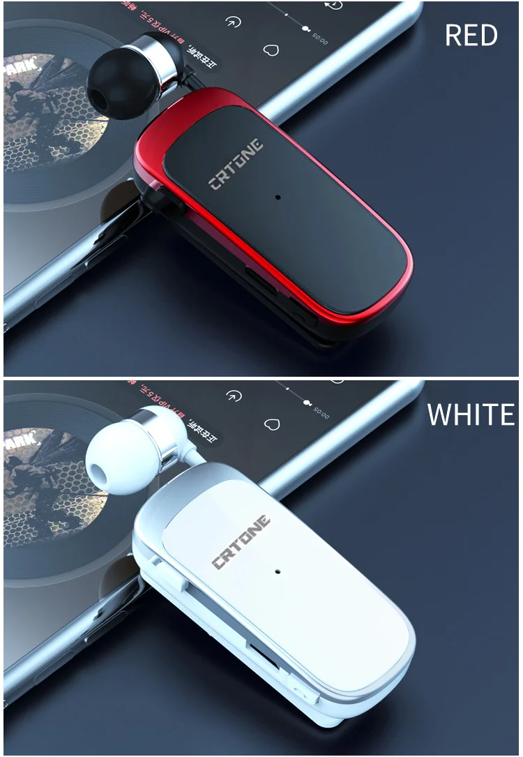 CRTONE K52 Mini Wireless Bluetooth Headset Call Remind Vibration Sports Clip Driver Auriculares Earphone