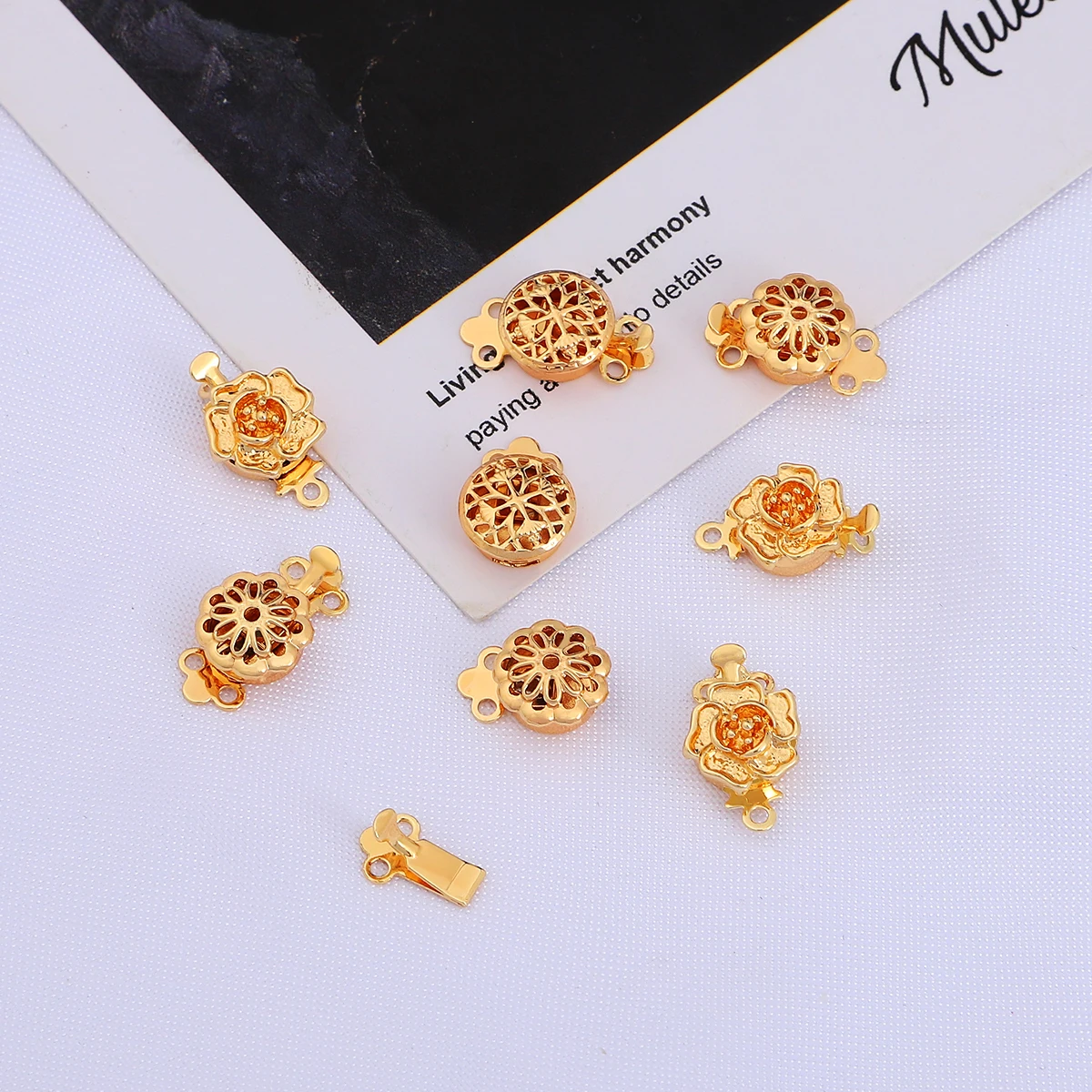 Fashion 1 Set Brass with Gold Plated Flower Bracelet Necklace Clasp Connector For DIY Jewelry Making Accessories