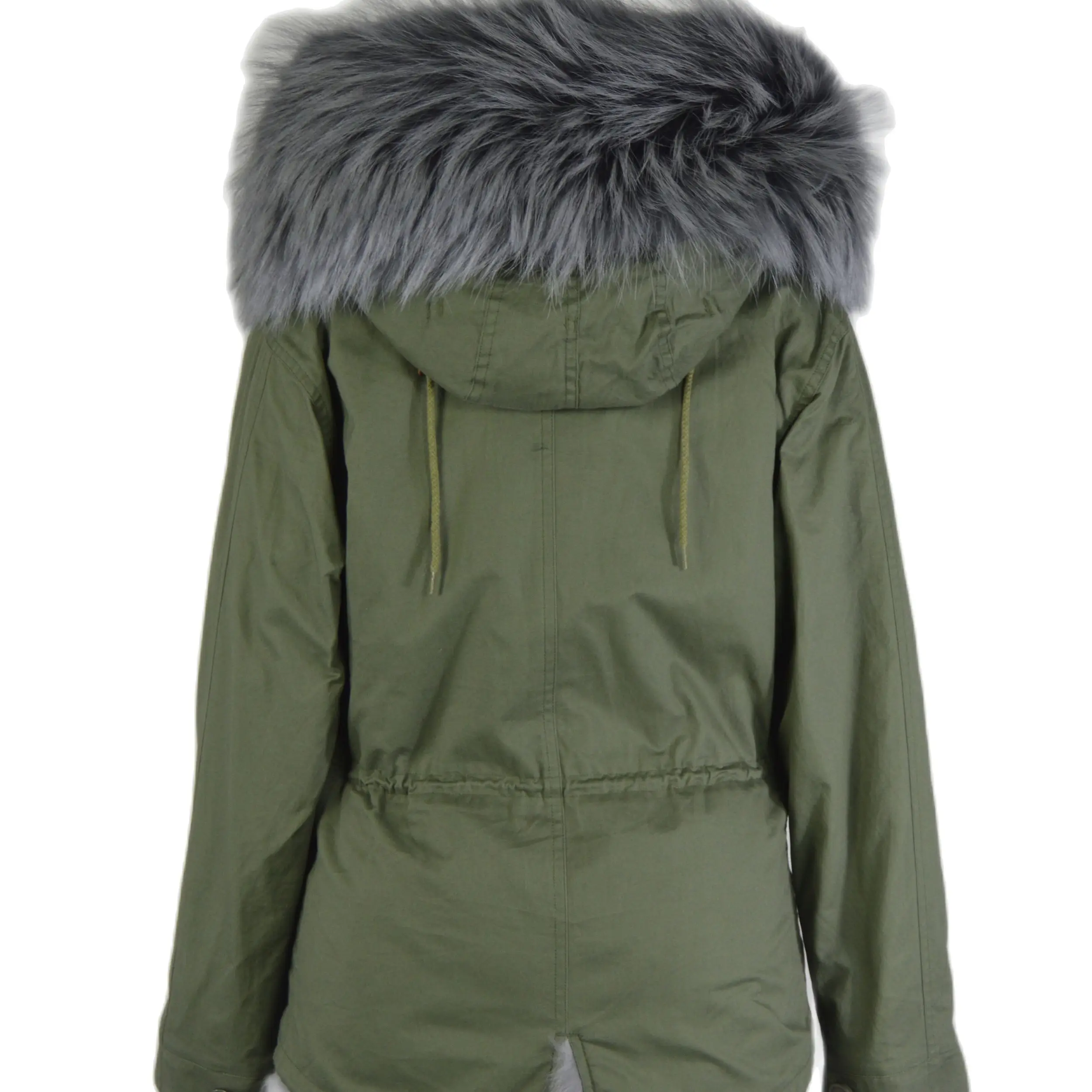 Fashion Padded Coat For Men And Women Grey Real Fox Fur Lining Overcoat Short Green Parka Thick Warm