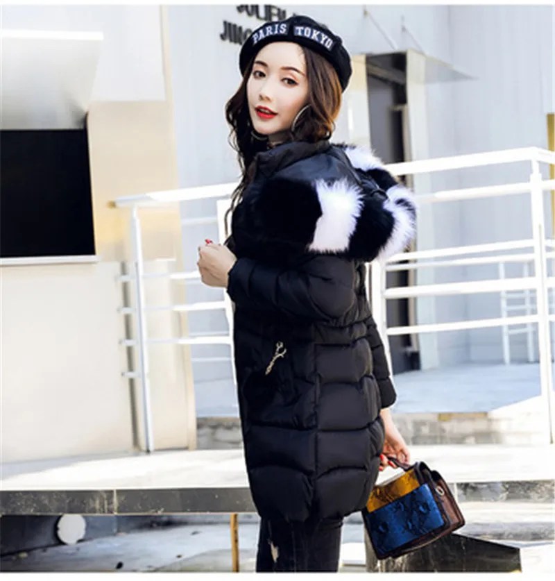 Winter coat women Korean version of the long section of the thick padded jacket to keep warm down cotton jacket big fur collar