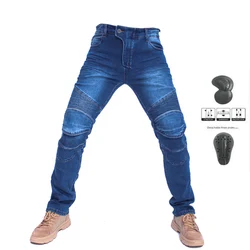 Moto Pants Embroider Motorcycle Jeans Drop Resistance Slim Denim Cycling Racing Pantalon Motocross Off-road Hockey Protector