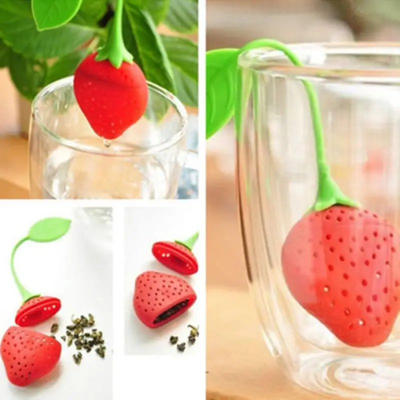 1pcs Tea Strainer Non-toxic Strawberry Shape Silicone Tea Infuser Tea Bag Filter Diffuser Teapot Accessory Kitchen Supplies