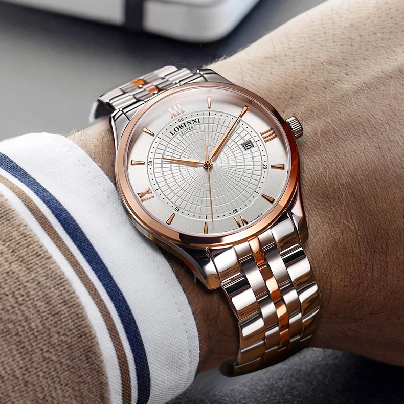 

LOBINNI Men Luxury Watch Mens Automatic Watches Self Wind Mechanical Wristwatch 50M Waterproof Switzerland Sapphire Steel Strap