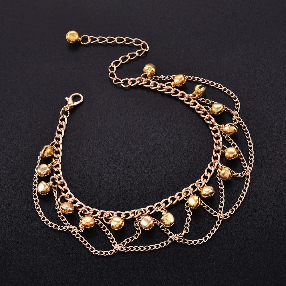 New Women Gril Tassel Chain Bells Sound Gold Metal Chain Anklet Ankle Bracelet Foot Chain Jewelry Beach Anklet Bohemia 2021