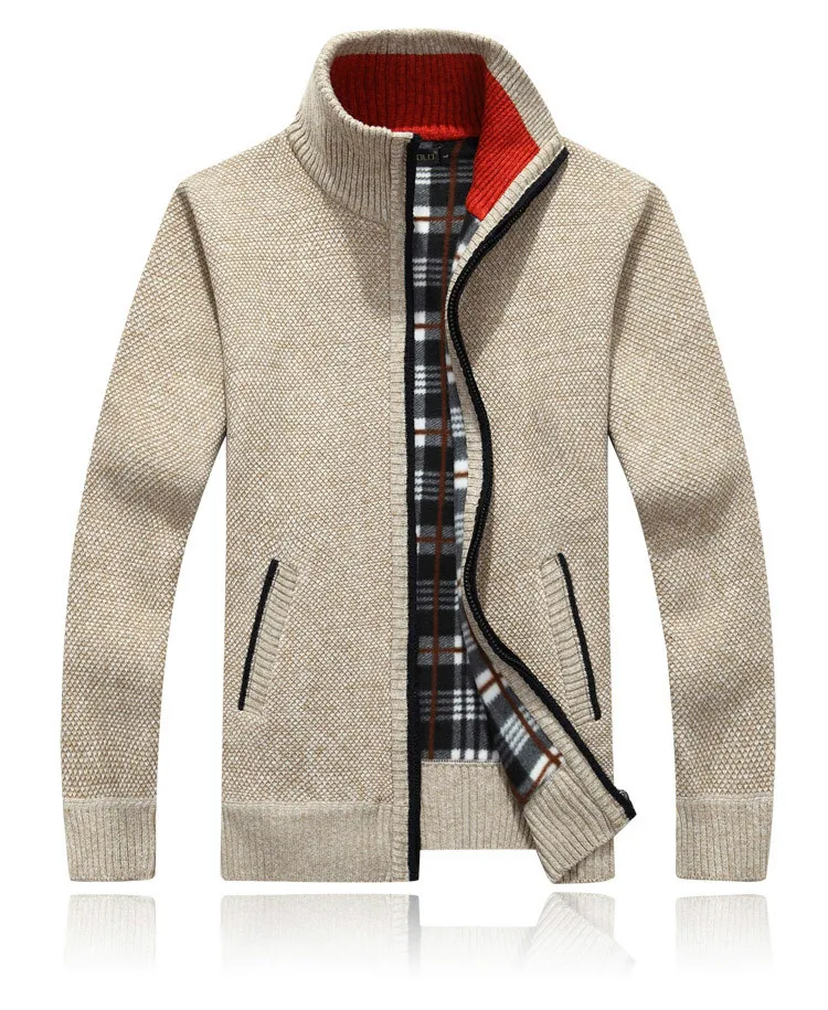 Winter Dicke Herren Strickpullover Mantel Off White Langarm Strickjacke Fleece Full Zip Männlich Kausal Plus Size Kleidung für den Herbst – Detail 8