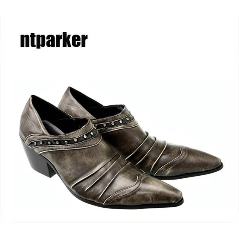 

ntparker Fashion Man's Leather Shoes Pointed Toe Formal Wedding Shoes Man 6.5cm High Heels Dress Shoes Men, Big Sizes EU38-46