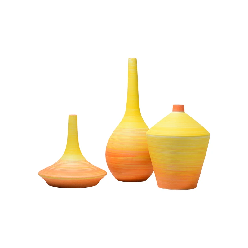 Ceramic Vase Three-Piece Morandi Hand-Painted Narrow Mouth Jingdezhen Flower Vase Soft Decoration Ornaments