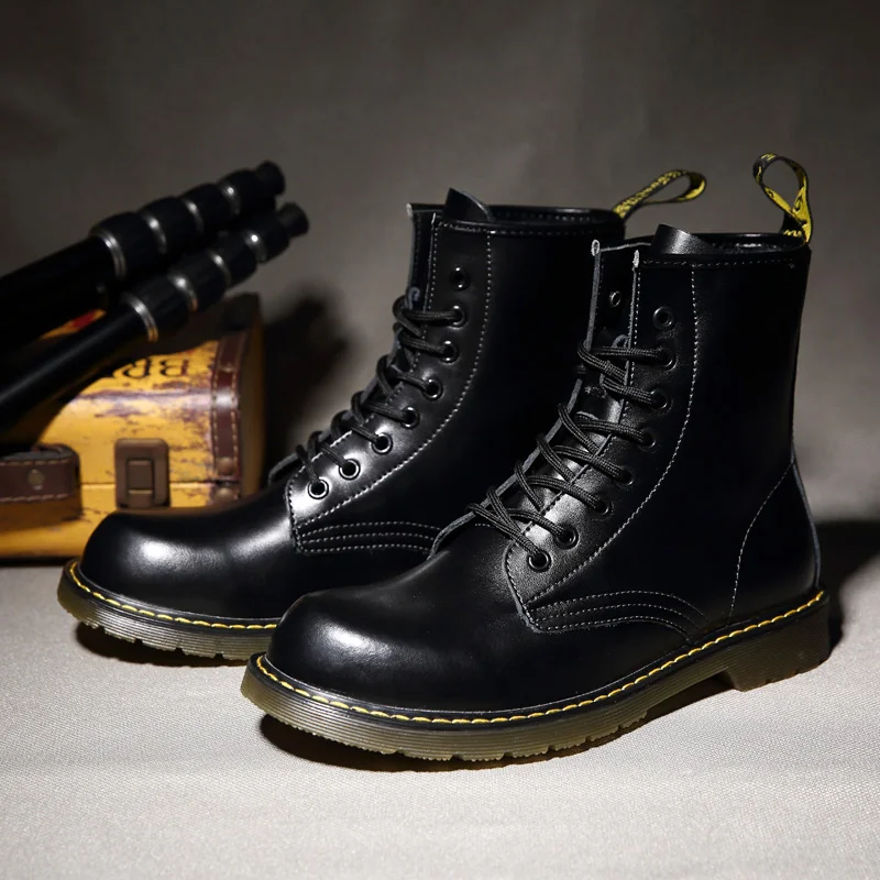 Winter Men\'s Leather High Top Large Size Casual Boots Couple Anti Slip And Wear-Resistant Gradient Color Outdoor Tooling Shoes