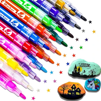 Acrylic Paint Markers Pens Set 1mm Art Acrylic Paint Markers Permanent for Rocks Glass Drawing Canva Fabric Wood DIY Crafts