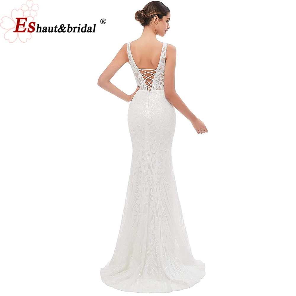 Elegant Sequins Mermaid Prom Dresses for Women 2024 V Neck Lace Up Plus Size Long Formal Wedding Evening Party Gowns Customized