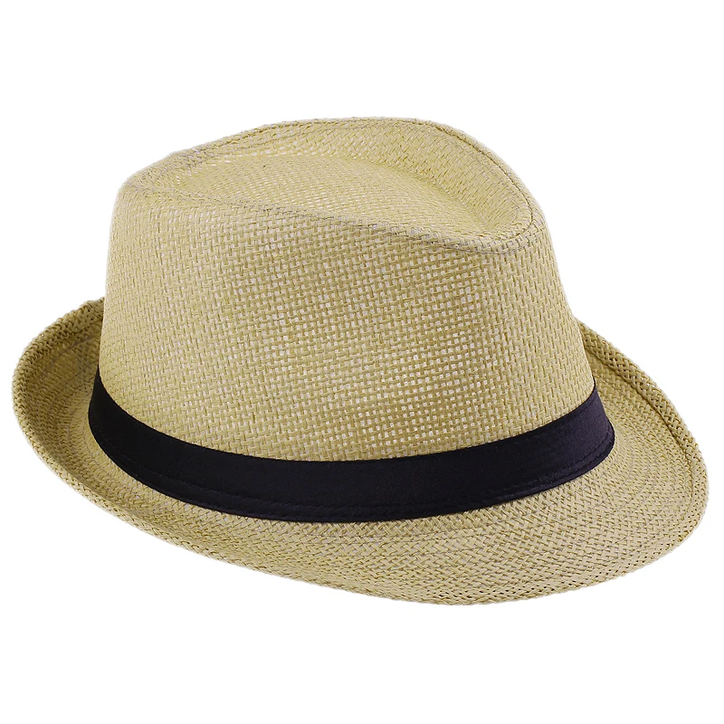 LUCKYLIANJI Parent-Child Kid Child / Men Women Fedora Gangster Cap  Beach Sun Straw Panama Hat Sunhat ( Choos Size:58cm /54 cm)