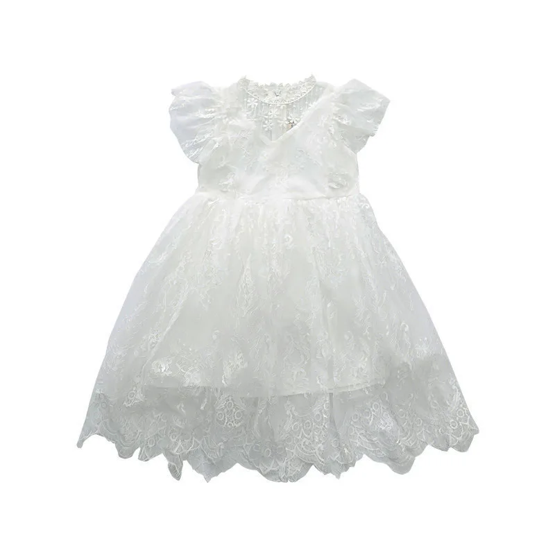 Princess Lace Flower Girl Dresses Cheap Short Sleeve Girls Child Pageant Skirts Summer Ceremony Holy First Communion Dress Wear