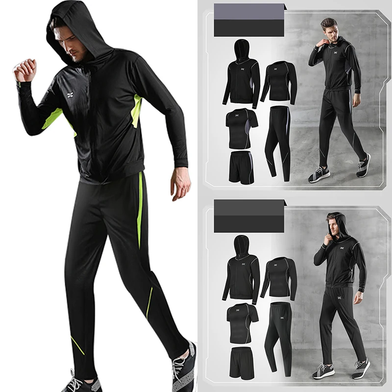 

5pcs Men's Workout Clothes Outfit Fitness Apparel Gym Outdoor Running Compression Pants Shirt Top Long Sleeve Jackets WH