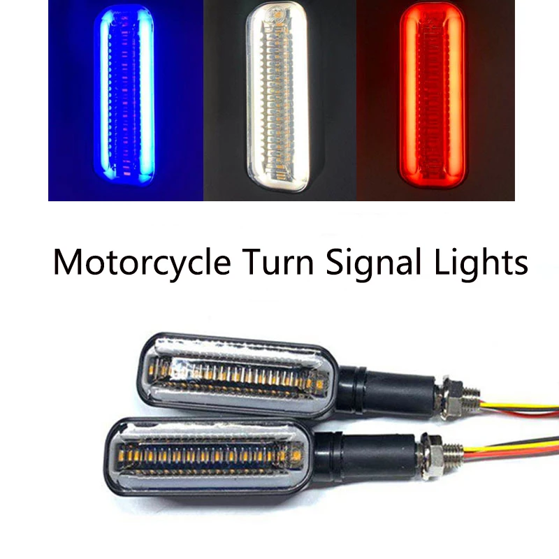 2 PCS Universal Motorcycle Turn Signals Light DRL Flowing Water Flasher Tail Lamp Stop Brake Light 2 in 1 Blinker Indicators