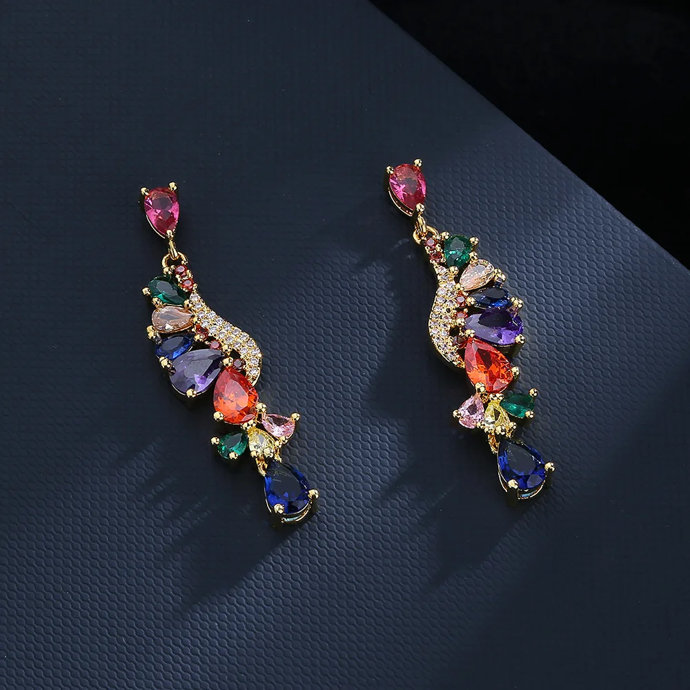 2021 long tassel color luxury zircon earrings 925 silver colorful stone earrings for ladies party birthday jewelry gifts