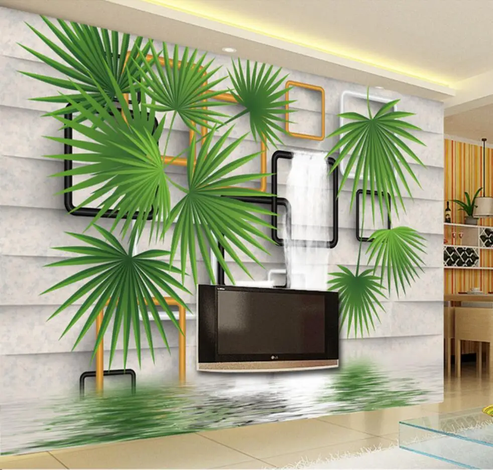 

Custom Photo Wallpaper Leaf cube Tropical Rainforest leafmodern TV Sofa Background wall 3d Wallpaper papel de pared