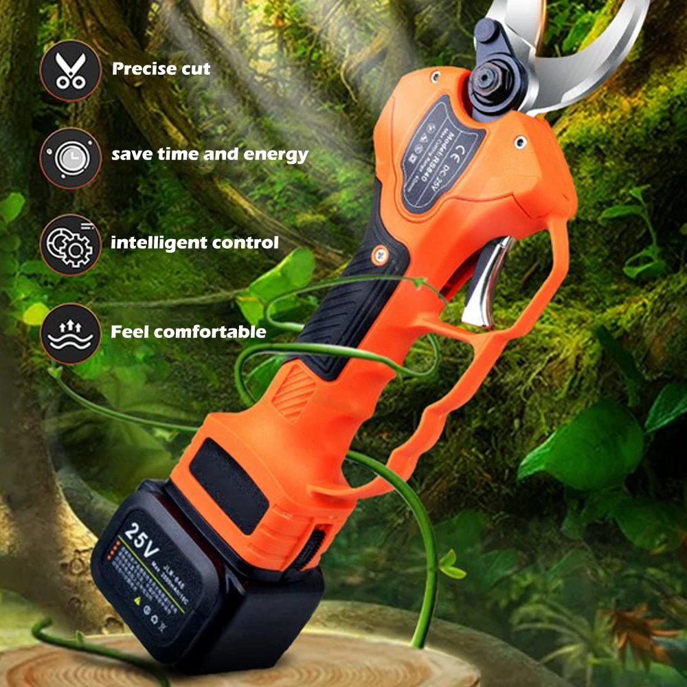 25V Electric Pruning Shears Cordless Fruit Tree Bonsai Pruning Branches Cutter Garden Secateur Landscaping Tools 2 Batteries