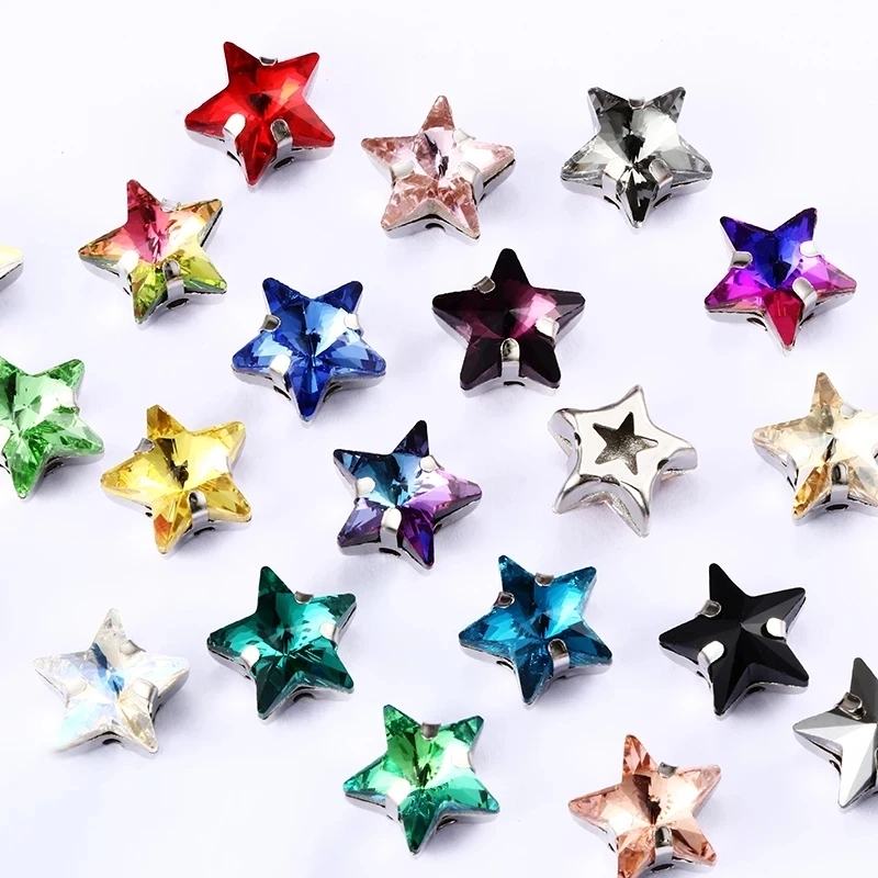 XiChuan Star Crystals Sewing on Rhinestone Beads for Needlework Metal Base Strass Colorful Fabric Decoration Star for Sewing