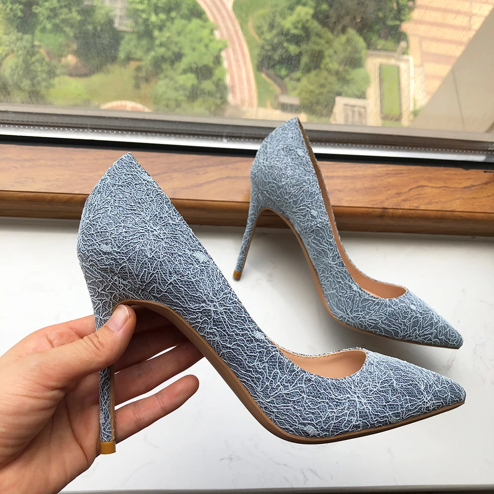 Tikicup Gray Pattern Women Pointy Toe 8cm 10cm 12cm High Heel Wedding Bridemaids Shoes Gorgeous Stiletto Pumps Big Size 43 44 45