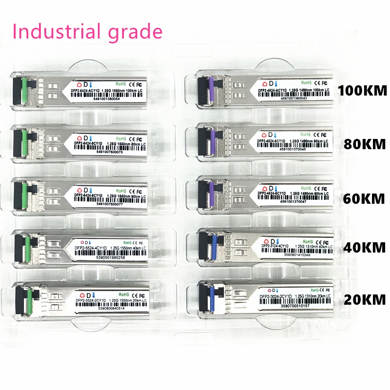 Grado Industrial de fibra óptica LC SFP, 40 ~ + 80 Celsius, 1,25g2 0/40/60/80/100KM, 1310/1490/1550nm, compatible con Mikrotik cisco