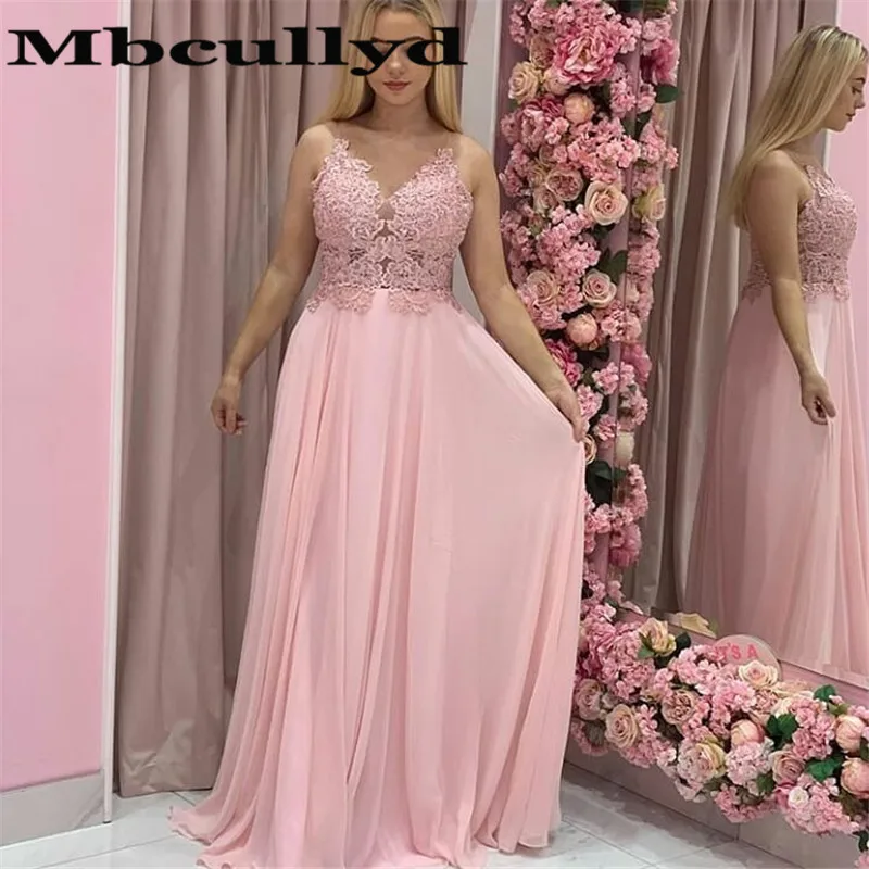 Elegant Pink Chiffon Long Prom Dresses 2023 Sexy Sheer Lace Evening Party Dress For Women Formal Plus Size robe de soiree