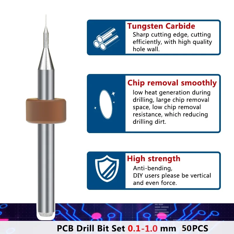 Xcan Pcb Boor 50 Stuks 0.1-1.0Mm Tungsten Carbide Pistool Boor Voor Boren Pcb Printplaat micro Boren Tool Bit