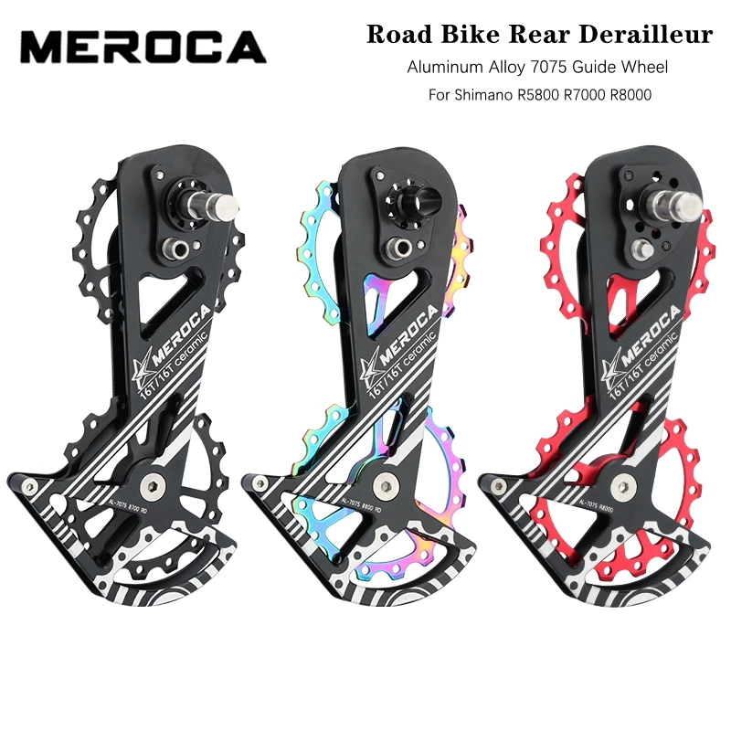 MEROCA Road Bike Rear Derailleur For Shimano R5800 R7000 R8000 Aluminum Alloy 16T Ceramic Guide Wheel Bicycle Derailleur Pulley