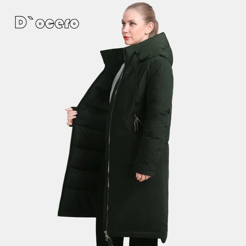 D'ocero 2022 Winter Parka Vrouwen Oversize Katoen Vrouwelijke Donsjack Warm Professionele Solid Gewatteerde Jassen Hooded Lange Bovenkleding