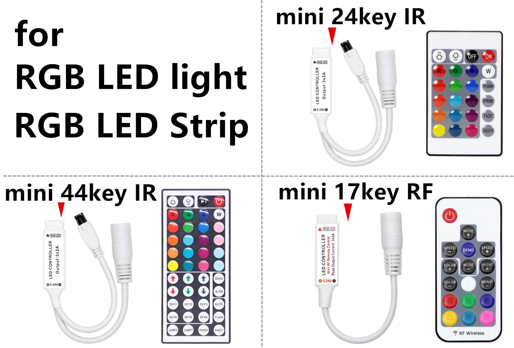 Imagem -02 - Controlador Claro Conduzido com Controlo a Distância Rgb 12v Rgb 3528 5050